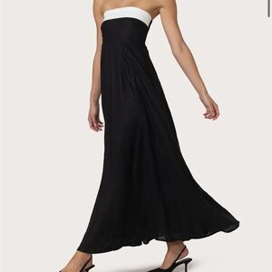 Alora Maxi Linen Dress in Black and White